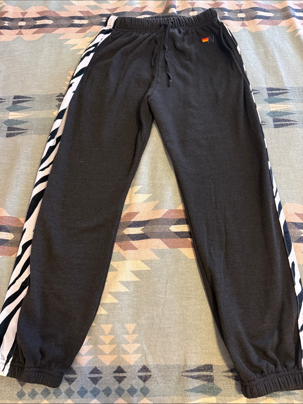 Aviator Nation Black Joggers with Zebra Side Stripes